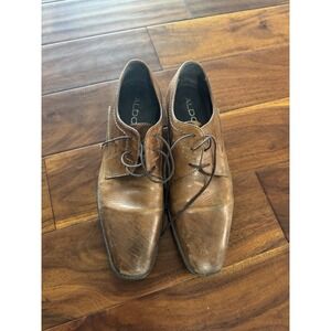 ALDO Men's Brown Leather Lace Up Oxford Dress Shoes
